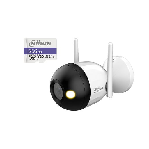 Kit de Seguridad Cronos Cámara Dahua IP Bala F2C-PV 2MP Full Color Audio WiFi  + MicroSD 256GB + Accesorios - Kit Cámara Inteligente  DH-F2C-PV-256GB (Memoria MicroSD TF-C100/256GB ) DHT0030168