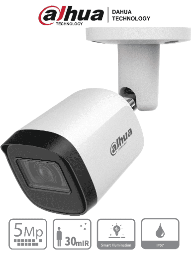 DAHUA HAC-B2A51N-U-28-S2 - Camara Bullet de 5 Megapixeles/ Lente de 2.8mm/ Angulo de visión 106 grados/ IR de 30 Mts/ IP67/ Metalica/ CVI/CVBS/AHD/TVI/ #LoNuevo