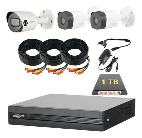 Kit De Video Vigilancia 3 Camaras 2mp Dahua 1 Tb 1 Microfono