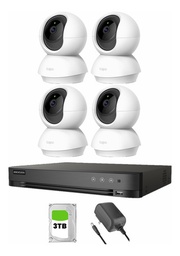 Tp-Link kit videovigilancia 4 cámaras ip ptz Tapo c200 wifi audio doble vía detección de movimiento control por voz Alarma Luz y Sonido + DVR hibrido grabación continua 8ch IDS-7204HUHI-M1/S + HDD 3TB