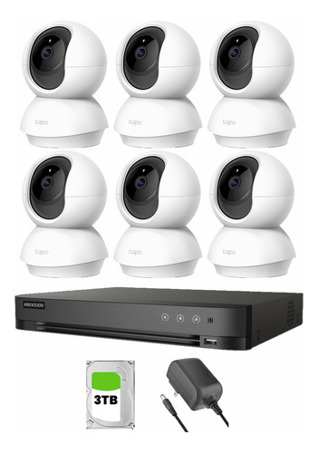 Tapo + Kit Videovigilancia cronos TAPO-C2006C 6 cámaras ip ptz c200 wifi audio doble vía detección de movimiento control por voz Alarma + DVR hibrido grabación continua 8ch IDS-7204HUHI-M1/S+ HDD 3TB