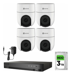 Ezviz + Kit Videovigilancia CRONOS 4 Cámaras IP PTZ WIFI H8C 2mp + Hdd 3tb + Accesorios - Kit Cctv KIT-H8C-PLUS-4 Cámaras Inalambricas Con Audio de dos Vias Cobertura 360° + Detección humana Y Seguimiento Inteligente (DVR Hikvision IDS-7204HUHI-M1/S)