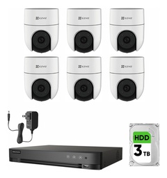 Ezviz + Kit Videovigilancia CRONOS 6 Cámaras IP PTZ WIFI H8C 2mp + Hdd 3tb + Accesorios - Kit Cctv KIT-H8C-PLUS-6 Cámaras Inalambricas Con Audio de dos Vias Cobertura 360° + Detección humana Y Seguimiento Inteligente (DVR Hikvision IDS-7204HUHI-M1/S)