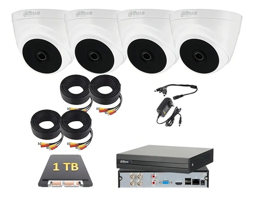 Kit Circuito Cerrado 4 Cámaras Domo 2mp Dahua Fhd 1080p 1 Tb