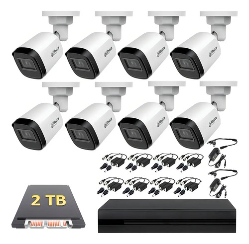 Kit Circuito Cerrado 8 Cámaras B1a21n-u Dahua 2mp 2tb Baluns Color Blanco