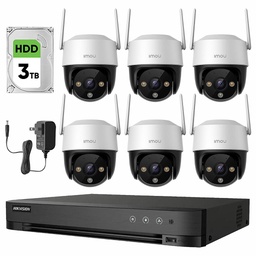Imou Kit Videovigilancia 6 Cámaras  IP PTZ Wifi de 4 MP IPC-S41FEN Cruiser SE+ / Microfono Altavoz y Visión Nocturna 24/7 / Grabación Continua + Disco Duro 3TB + DVR Turbo HD de 8MP 4K (IDS-7204HUHI-M1/S )