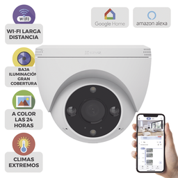 Domo IP 3 Megapíxel (2K) / Wi-Fi / Sirena y Estrobo /Audio de Dos Vías / Notificación Push / Audios Personalizables / Ranura Para Memoria / Uso en Exterior