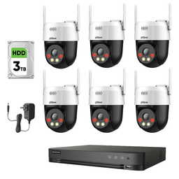 Dahua Kit Videovigilancia 6 Cámaras IP PT Wifi de 5MP Full Color Iluminador Dual Inteligente  Audio 2 Vías IP66 SD2A500HB-GN-AW-PV-S2-6CAM + DVR 8CH Grabación Continua IDS-7204HUHI-M1/S + HDD 3TB