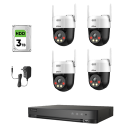 Dahua Kit Videovigilancia 4 Cámaras IP PT Wifi de 5MP Full Color Iluminador Dual Inteligente  Audio 2 Vías IP66 SD2A500HB-GN-AW-PV-S2-4CAM + DVR 8CH Grabación Continua IDS-7204HUHI-M1/S + HDD 3TB