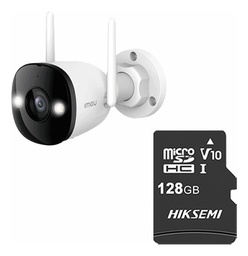 Imou & cronos Cámara de seguridad IPC-K3DN-5H0WF-p128 + MicroSD 128GB IP Bullet WiFi 5MP con micrófono fullcolor detección de humanos IR 30m protección IP67 Foco incorporado 5H0WF cctv Notificaciones