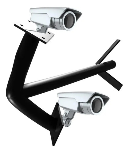 KIT CRONOS Soporte POSEIDON De Cctv Recto Largo Con Base Para 2 Camaras 54x15 Cm Negro