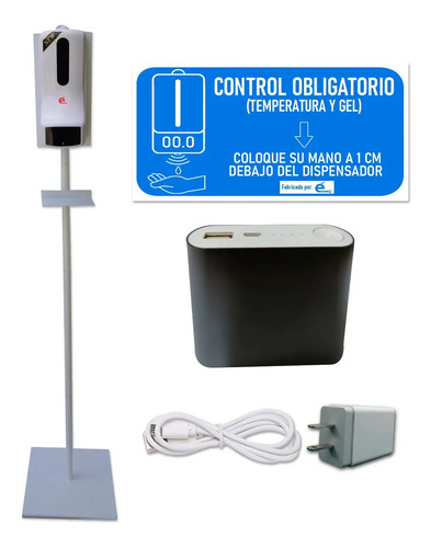 TOP KIT Pedestal Blanco, Dispensador de Gel y Termometro + POWER BANK K9