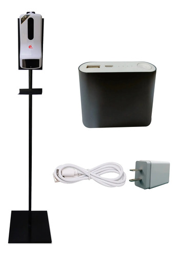 TOP KIT Pedestal Negro, Dispensador de Gel y Termometro Automatico + POWER BANK K9