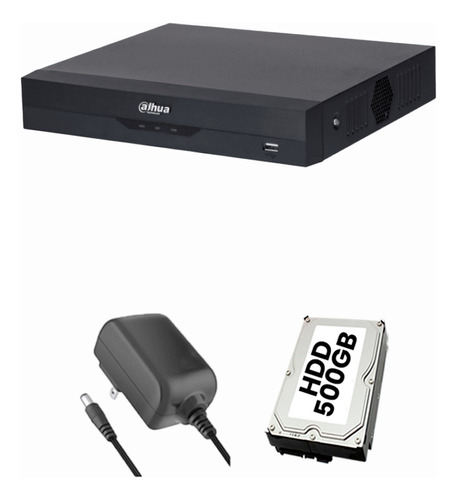 KIT CRONOS DVR DAHUA XVR5104HS-4KL-I3-p500 4 Canales 4k o hasta 8 IP +HDD 500GB WizSense codificación H.265+1 ch de reconocimiento facial protección perimetral SDM Plus XVR5104HS IoT y POS