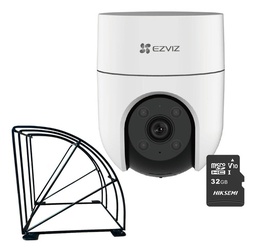Ezviz Kit Videovigilancia Cámara IP PTZ WIFI H8C 2mp + Estructura Metalica + MicroSD 32GB + Accesorios - Kit Cctv CS-H8C-32-Protec Cámara Inalambrica Audio de dos Vias Cobertura 360° + Seguimiento Inteligente
