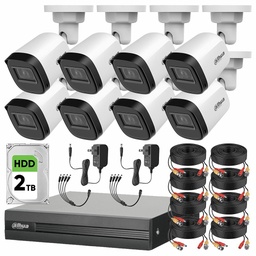 Dahua DHT0250010 Kit de Video Vigilancia 8 Cámaras 2 MP con Disco Duro 2TB + Cables - Kit DH-KIT8CH-2MP-PLUS-2TBCC