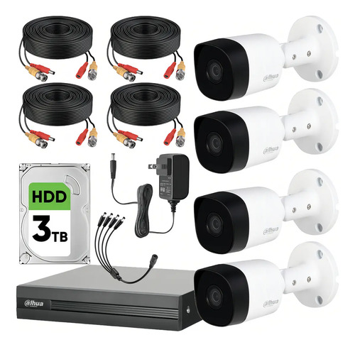 Kit DHT0250010 Cctv De Vigilancia KITXVR1B04-2MP 4 Camaras Dahua Xvr1b04kit 2mp + 3tb