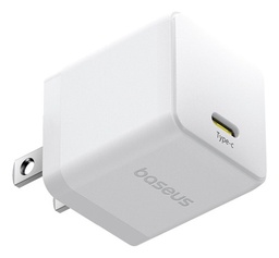 Cargador de pared Baseus, Carga Rapida Tipo C 20W, Color Blanco +cable Tipo C a Tipo C 60W, 1m, Color Blanco