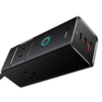 Cargador De Escritorio 6 Puertos Baseus, PowerStrip 3 AC,2 Tipo C,1 USB-A 30W, con cable de alimentación de 1.5 m, Color Negro