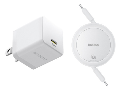 Kit Baseus Cargador De Pared Usb Tipo C 30 W Gan 5s + cable tipo c a tipo c Carga Super Rápida Color blanco iPhone 15/14/13/12/11/pro/pro Max/xs/xr, Galaxy S23 Ultra, Google Pixel 7,iPad Pro