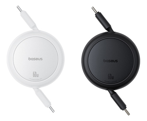 Baseus kit 2 Cables Retractiles 1 Metro Tipo C A Tipo C-tipo C 60w Color Negro + color blanco Carga Rápida Practico Compatible Android y Apple Seguridad Y Rapidez