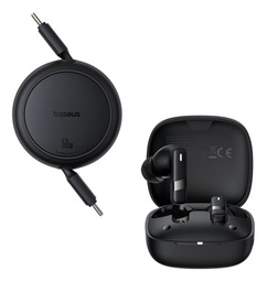 Baseus kit Cable Retractil 1 Metro Tipo C A Tipo C-tipo C 60w Color Negro + Audífonos Bluetooth Bowie E20 A00069700223-00 Hasta 33 Horas Carga Rápida Control Touch Micrófono Incorporado Anc Blanco Cancelación De Ruido Ambiental