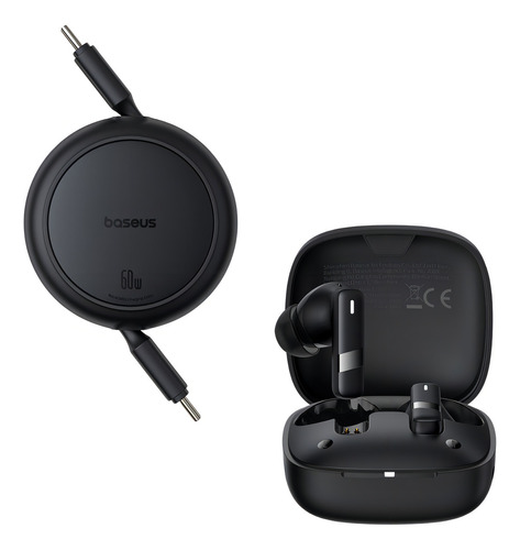 Baseus kit Cable Retractil 1 Metro Tipo C A Tipo C-tipo C 60w Color Negro + Audífonos Bluetooth Bowie E20 A00069700223-00 Hasta 33 Horas Carga Rápida Control Touch Micrófono Incorporado Anc Blanco Cancelación De Ruido Ambiental