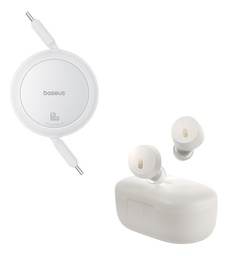 Baseus kit Cable Retractil 1 Metro Tipo C A Tipo C-tipo C 60w Color Negro + audifonos Inalambricos Bluetooth 5.3 Bowie E18 Carga Rápida Practico Compatible Android y Apple Seguridad Y Rapidez