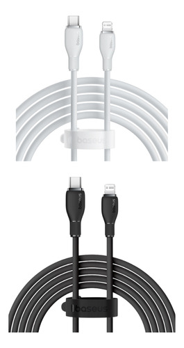 Baseus kit 2 Cables Tipo C-ip 1.2 Metros 20w Color Blanco + color negro Carga Rápida Material Flexible Y Resistente 50% De Pila En 30min Cargador Para iPhone