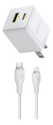 Baseus Cable Tipo C-ip 1.2 Metros 20w cargador para iphone + cubo de carga Color Blanco Carga Rápida cable Material Flexible Y Resistente 50% De Pila En 30min