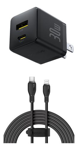 Baseus Cable Tipo C-ip 1.2 Metros 20w cargador para iphone + cubo de carga Color negro Carga Rápida cable Material Flexible Y Resistente 50% De Pila En 30min
