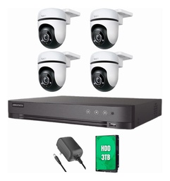 Tapo + Kit Videovigilancia cronos TAPO-C5004C 4 cámaras ip c500 wifi audio doble vía detección de personas 360° + DVR hibrido grabación continua 8ch IDS-7204HUHI-M1/S + HDD 3TB