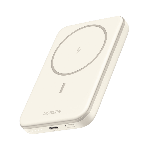 Power Bank MagSafe de 5000mAh / 15W / Carga Inalámbrica y por Cable USB-C / Sistema de Protección Inteligente / Tecnología de Carga Rápida / Ultra Delgado / Ultra ligero / Compatible con iPhone 15/14/13/12 / Color Beige.