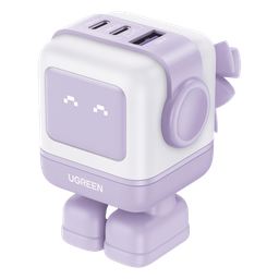 Cargador RobotGaN de 65W Serie Nexode | 3 Puertos de Carga Rápida | 2 USB-C | 1 USB-A | PD 3.0 | QC 4.0 | Carga Inteligente | Tecnología GaN II | Zapato Magnético Extraíble | Carcasa Ignifuga | Pantalla LED