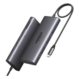 HUB USB-C (Docking Revodok Pro 210) 10 en 1 | 2 Puertos HDMI 8K,4K@60Hz | 3 USB-A | USB-C (5Gbps) | USB-C PD Carga 100W | RJ45 (Gigabit Ethernet) | Lector Tarjetas SD + Micro SD (TF) Simultáneo | Carcasa de Aluminio.