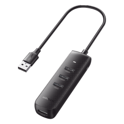 HUB USB-A 3.0 4 en 1 | 4 Puertos USB-A 3.0 (5Gbps) | Cable de 25 cm | Indicador Led | Ideal para Transferencia de Datos | Entrada USB-C para alimentar equipos de mayor consumo como discos duros | Color Negro.