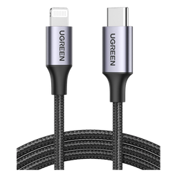 Cable USB-C a Lightning / 2 Metros / Certificado MFi / Carga Rápida 60W / 480 Mbps / Conector C94 / Adecuado para iPhone, iPad y iPod / Protección Integrada / Caja de Aluminio / Nylon Trenzado / Color Negro.