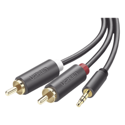 Cable Adaptador de 3.5mm Macho a 2 RCA Macho / 5 Metros / Color Gris / Blindaje Múltiple / ABS / Alta Calidad