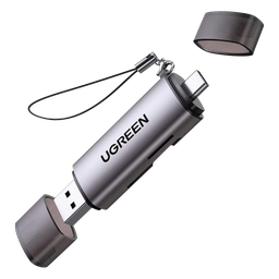 Lector de Tarjetas USB-C + USB-A a MicroSD (TF)/SD | OTG | USB-C 3.1 | 5Gbps | Soporta hasta 2TB | Soporta Windows/Mac OS/Linux/Android | Lectura de Tarjetas Simultánea | Caja de Aluminio | Llavero Anti-perdida