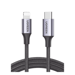 Cable USB-C a Lightning | 1 Metro | Certificado MFi | Carga Rápida 60W | 480 Mbps | Conector C94 | Adecuado para iPhone, iPad y iPod | Protección Integrada | Caja de Aluminio | Nylon Trenzado | Color Negro.