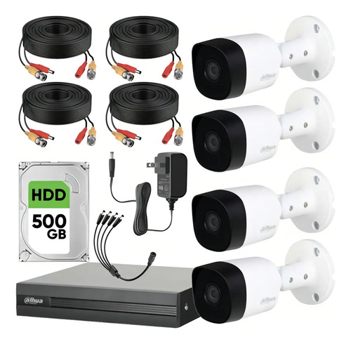 Kit Videovigilancia Dahua DHT0250019 4 Camaras 1mp KITXVR1B04  + Hdd 500gb Frt
