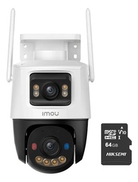 Kit cronos cámara de seguridad imou IP PT IPC-S7XFN-8U0WED wifi cruiser dual 8MP Imagen a color 24/7 audio bidireccional alarma AUTO TRACKING + microsd 64GB + accesorios kit CCTV IPC-S7XFN-PLUS-64