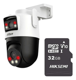 Kit cronos cámara de seguridad DAHUA IP PT IPC-WPT1539DD-SW-5E2-PV wifi cruiser dual 10MP Imagen a color 24/7 audio doble vía alarma AUTO TRACKING + microsd 32GB + accesorios CCTV WPT1539D-PLUS-32