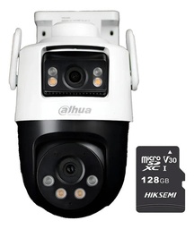 Kit cronos cámara de seguridad DAHUA IP PT IPC-WPT1539DD-SW-5E2-PV wifi cruiser dual 10MP Imagen a color 24/7 audio doble vía alarma AUTO TRACKING + microsd 128GB + accesorios CCTV WPT1539D-PLUS-128
