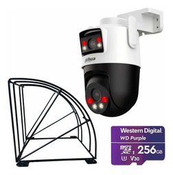 Kit Cronos Cámara Dahua IP PT IPC-WPT1339DD-SW-3E2-PV 6MP Audio WiFi + Estructura Metalica + MicroSD 256GB - Kit CCTV DH-3E2-PROTEC-256 Cámara Dual Microfono y Altavoz Integrados IA Autotracking Y Disuasión activa