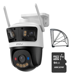 Kit cronos cámara de seguridad IMOU IPC-S7UN-11M0WED Triple lente 11MP 5+3+3 IP PT Wifi full Color Audio doble vía + MicroSD 64GB + protección metálica + accesorios kit CCTV IPC-11MOWED-64