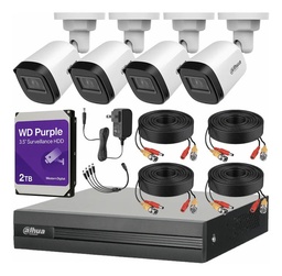 Dahua DHT0250010 Kit CCTV 4 Cámaras 2 Mp  + HDD WD Purple 2TB / Kit de Video Vigilancia con Accesorios Incluidos Cámaras de Seguridad con Detección de Movimiento DH-KIT4CH-2MP-PLUS-2TB4CC