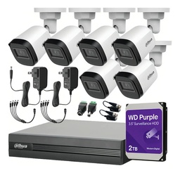 Dahua DHT0250010 Kit de Video Vigilancia 6 Cámaras 2 MP con Transceptores + HDD WD Purple 2TB / Cámaras de Seguridad  Alta Resolución Circuito Cerrado con Detección de Movimiento DH-KIT8CH-2MP-PLUS-2TB6SC
