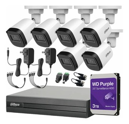 Kit DHT0250010 DVR 8 Ch KITXVR1B04-2MP 6 Cámaras 1080p Dahua con Conectores y Balluns Dahua + HDD WD Purple 3TB