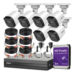 Kit DHT0250010 DVR 8 Ch KITXVR1B04-2MP, 6 Cámaras 1080p Dahua con Cables + HDD WD Purple de 3TB